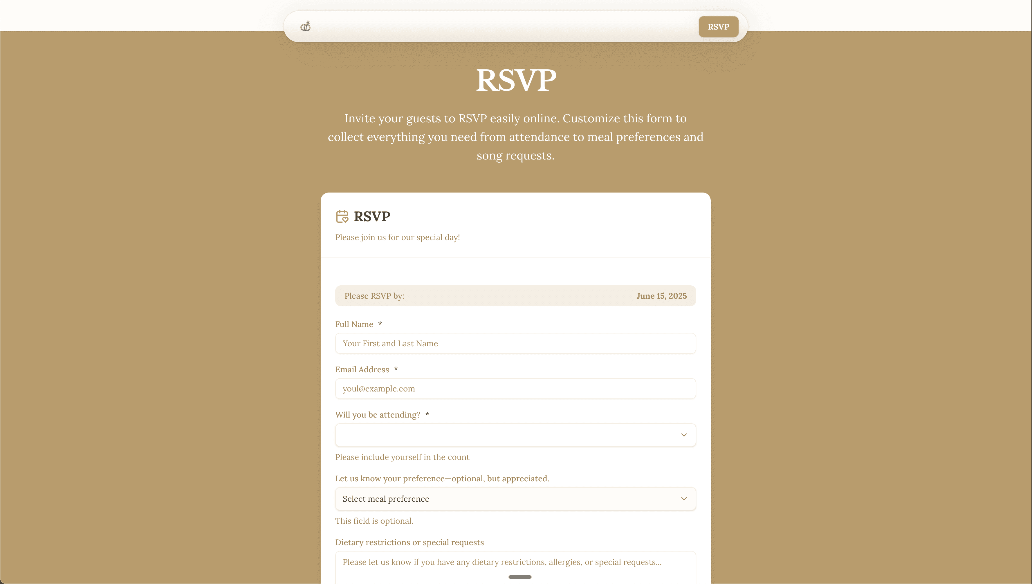 Wedding RSVP form