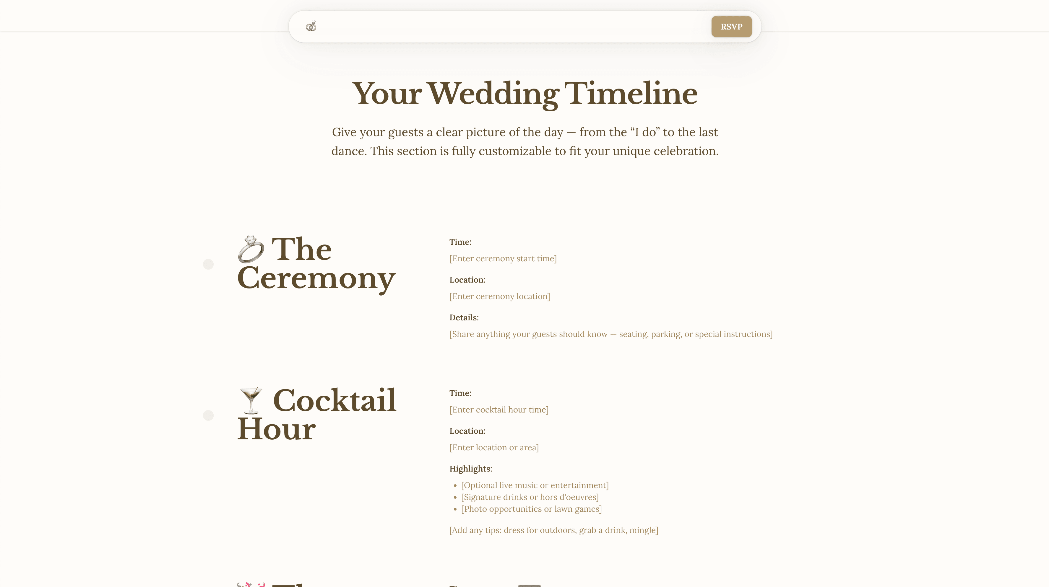 Wedding event schedule
